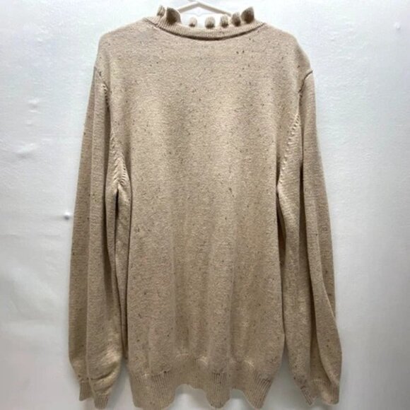 Loft Sweater Women’s Small Beige Speckle Ruffled Collar Button Accent Longsleeve - Picture 9 of 14